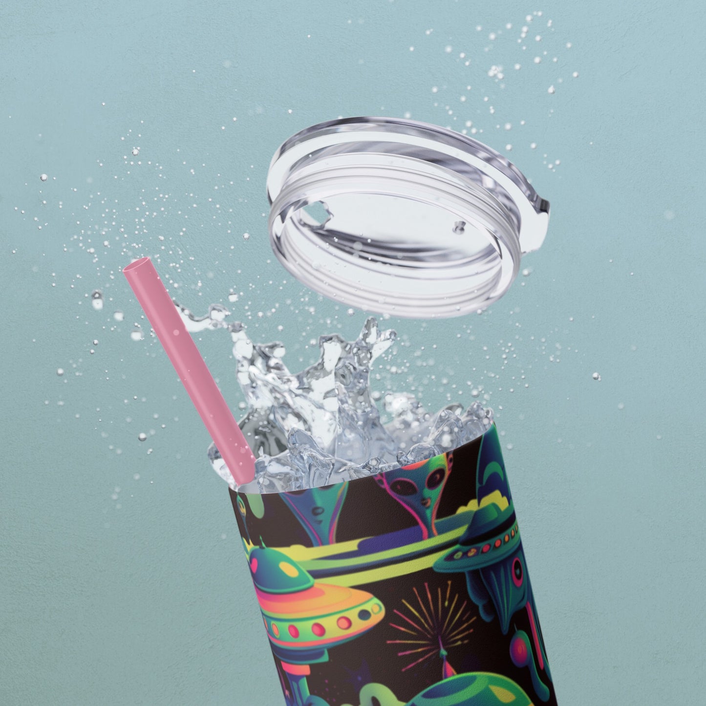 Psychedelic Aliens, Skinny Tumbler with Straw, 20oz