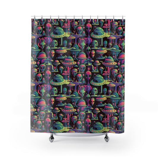 Psychedelic Aliens - Shower Curtain