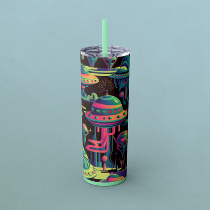 Psychedelic Aliens, Skinny Tumbler with Straw, 20oz