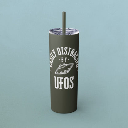 Easily Distracted by UFOs, Skinny Tumbler with Straw, 20oz