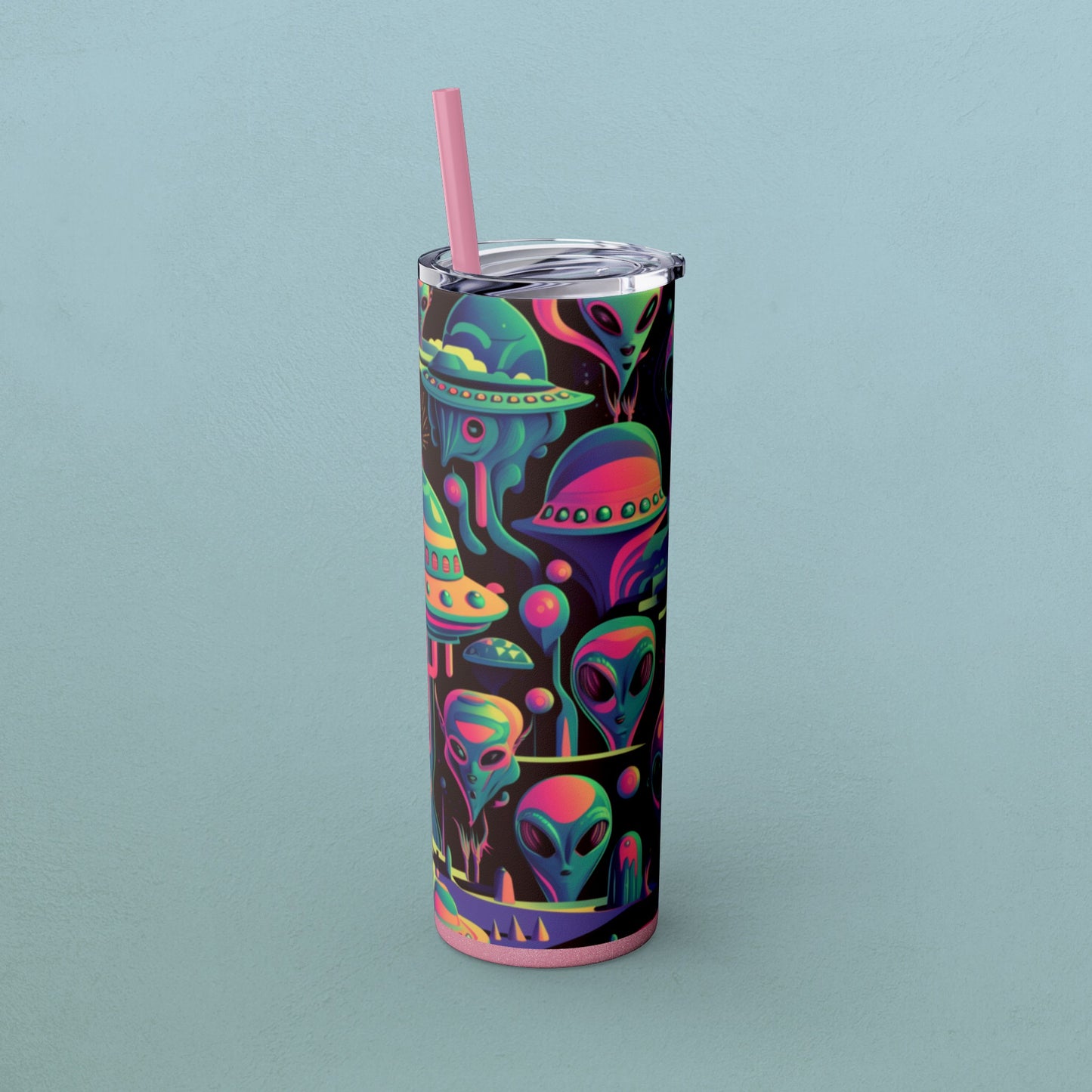 Psychedelic Aliens, Skinny Tumbler with Straw, 20oz