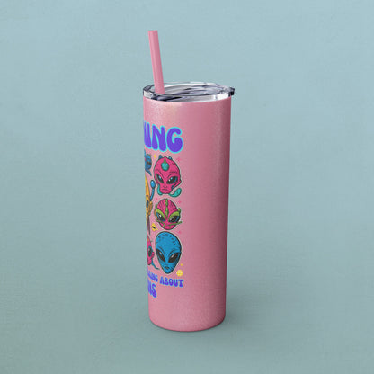 Warning May Start Talking About Aliens, Skinny Tumbler with Straw, 20oz