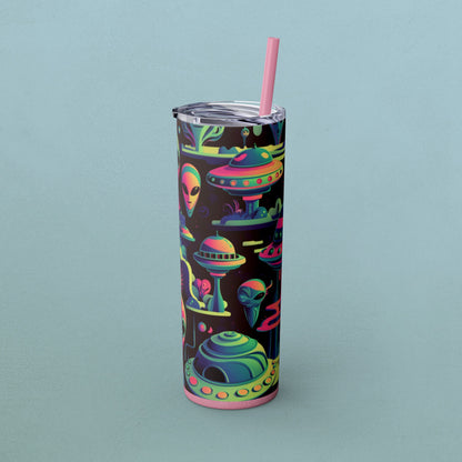 Psychedelic Aliens, Skinny Tumbler with Straw, 20oz