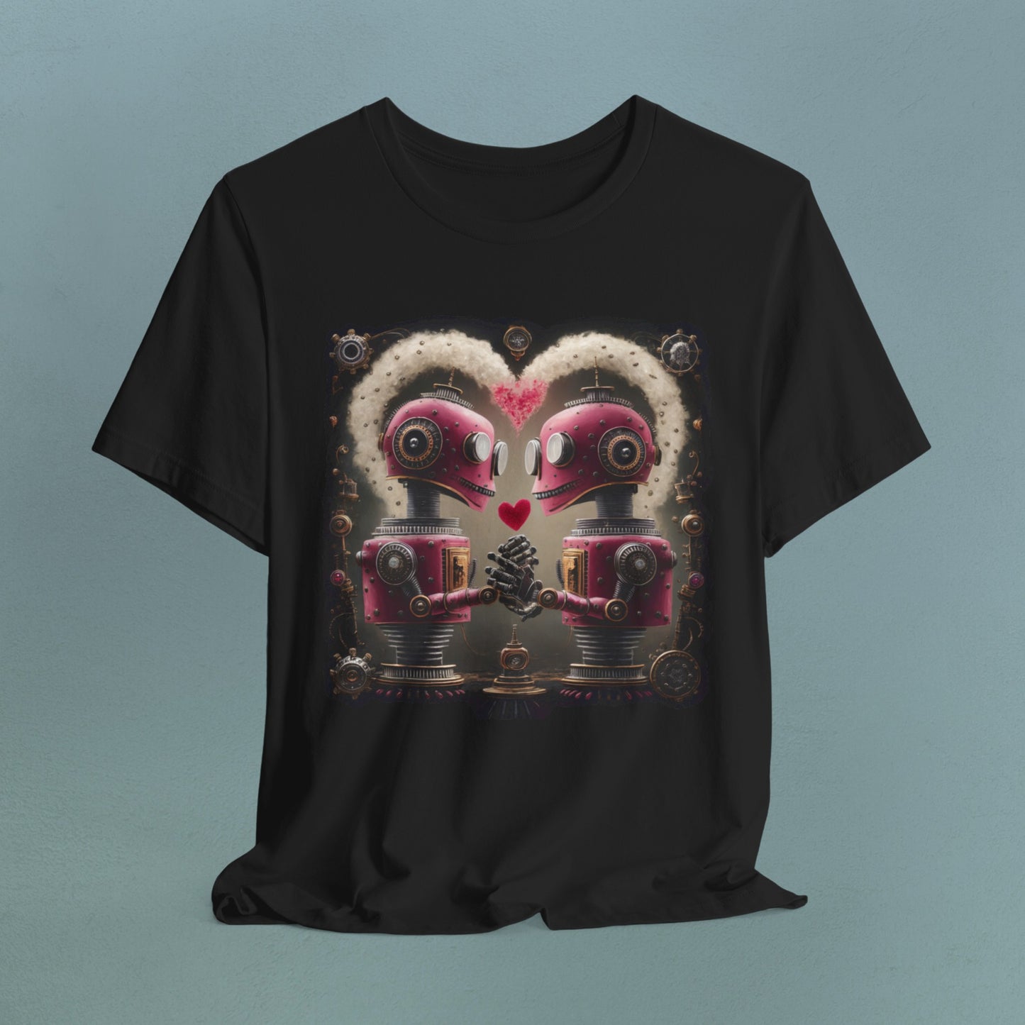 Pink Robots in love - Unisex Jersey T-Shirt