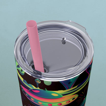 Psychedelic Aliens, Skinny Tumbler with Straw, 20oz