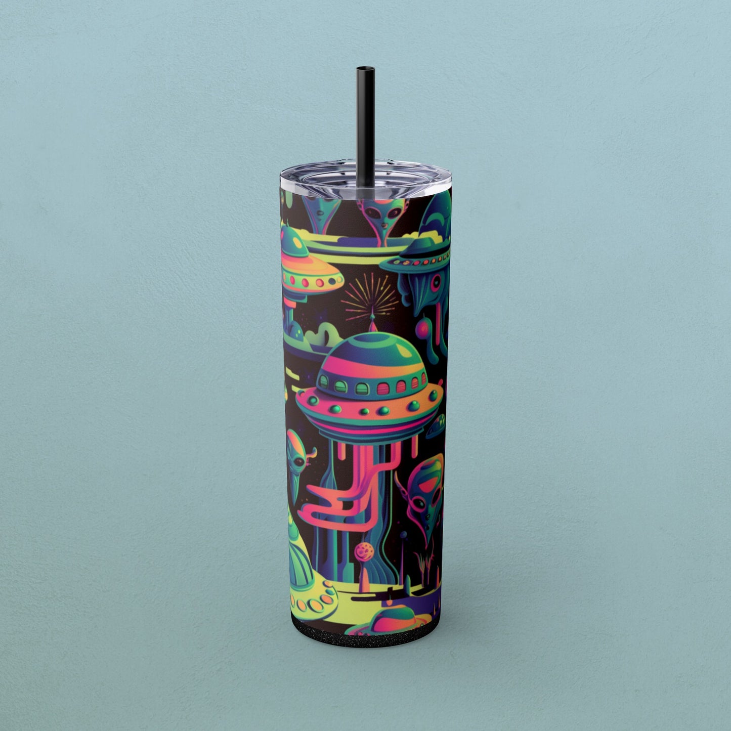 Psychedelic Aliens, Skinny Tumbler with Straw, 20oz