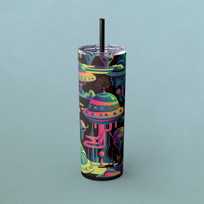 Psychedelic Aliens, Skinny Tumbler with Straw, 20oz