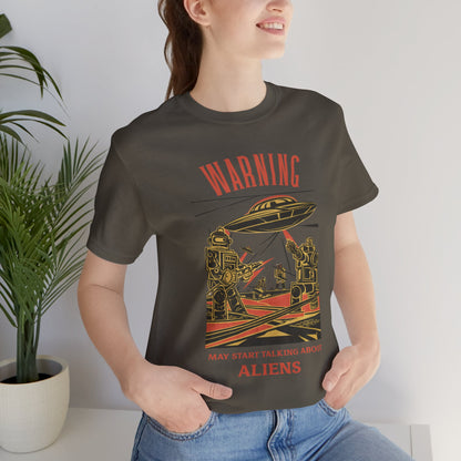 Warning may start talking about aliens (robots and UFO design) - Unisex Jersey T-Shirt