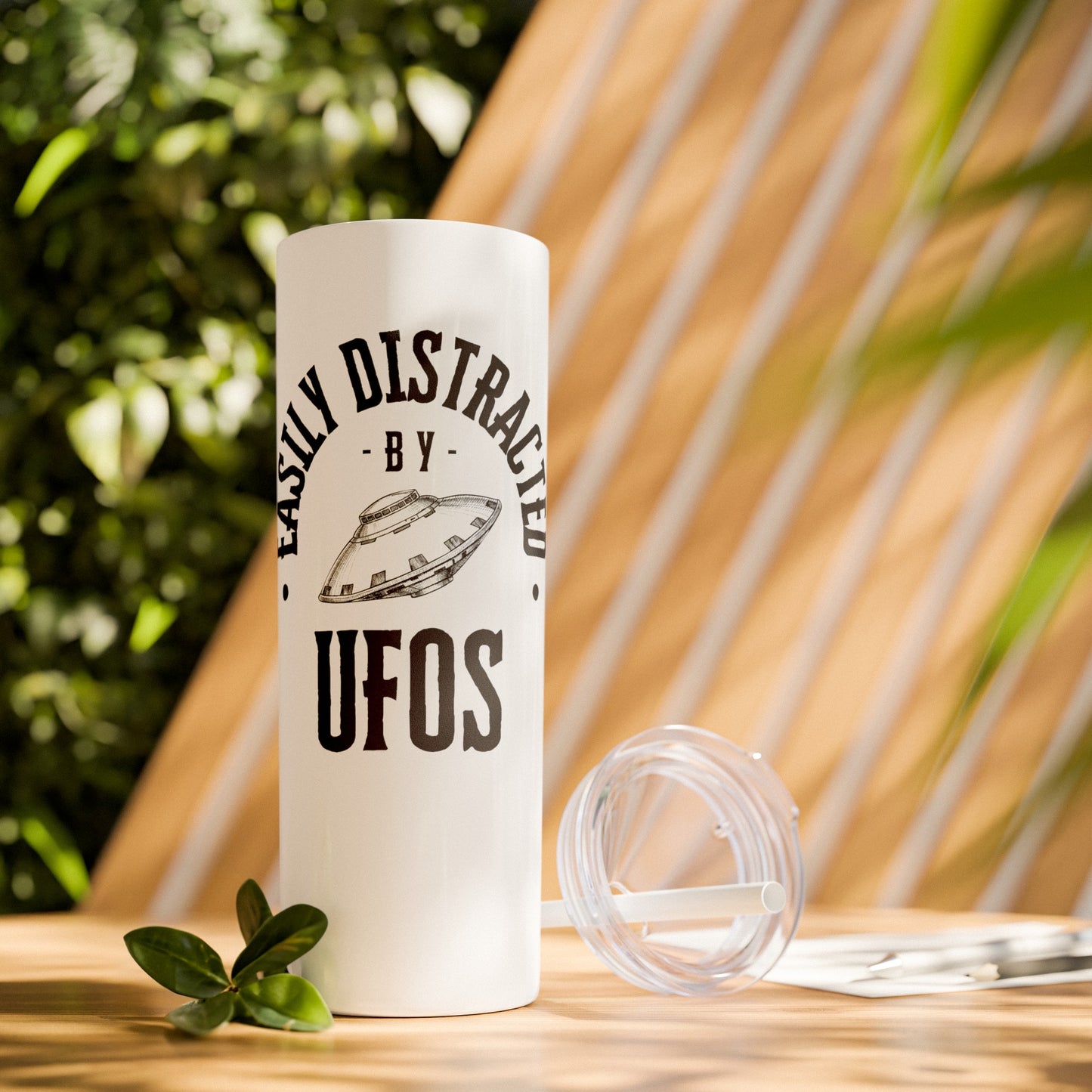 Easily Distracted by UFOs, Skinny Tumbler with Straw, 20oz