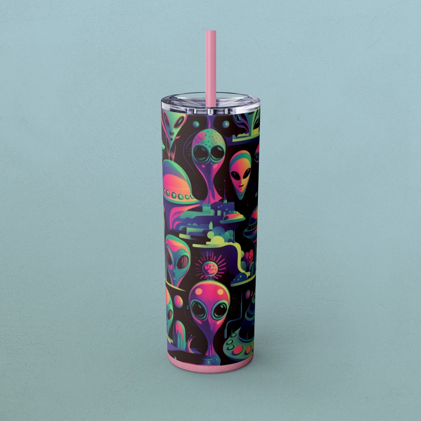 Psychedelic Aliens, Skinny Tumbler with Straw, 20oz