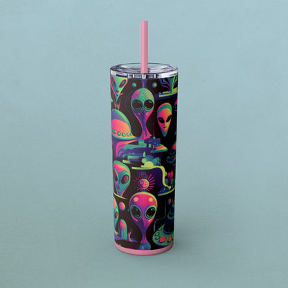 Psychedelic Aliens, Skinny Tumbler with Straw, 20oz