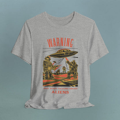 Warning may start talking about aliens (robots and UFO design) - Unisex Jersey T-Shirt