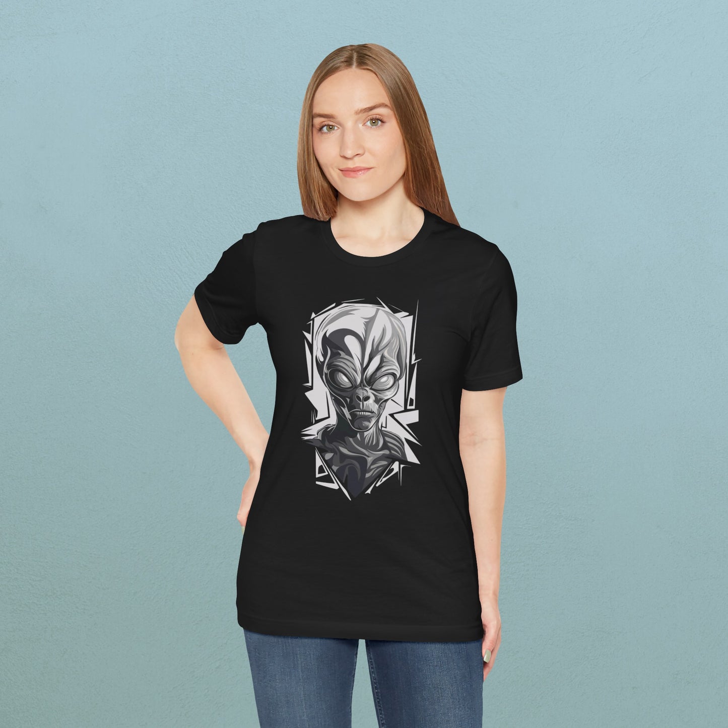 Grey Alien Portrait - Unisex Jersey T-Shirt