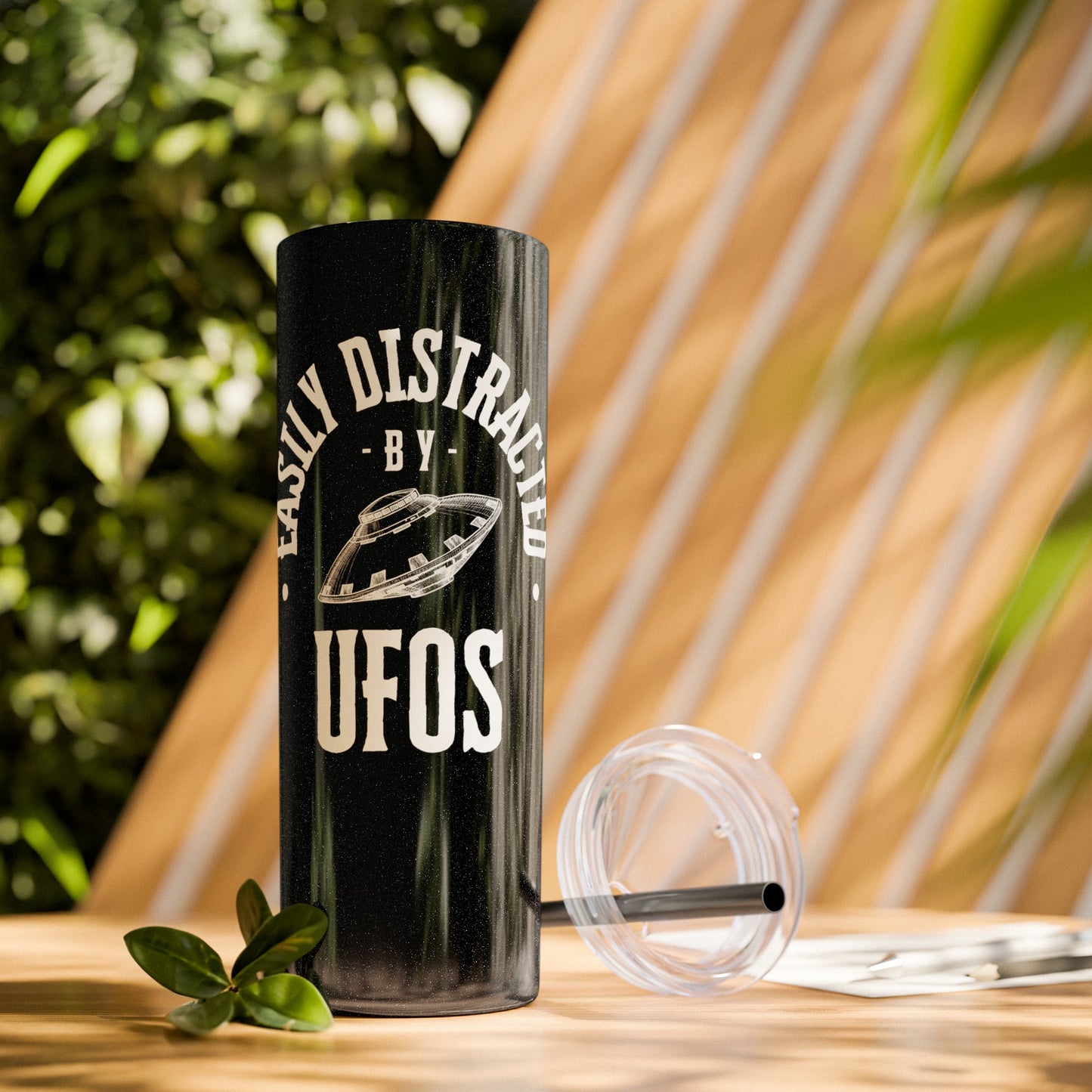 Easily Distracted by UFOs, Skinny Tumbler with Straw, 20oz