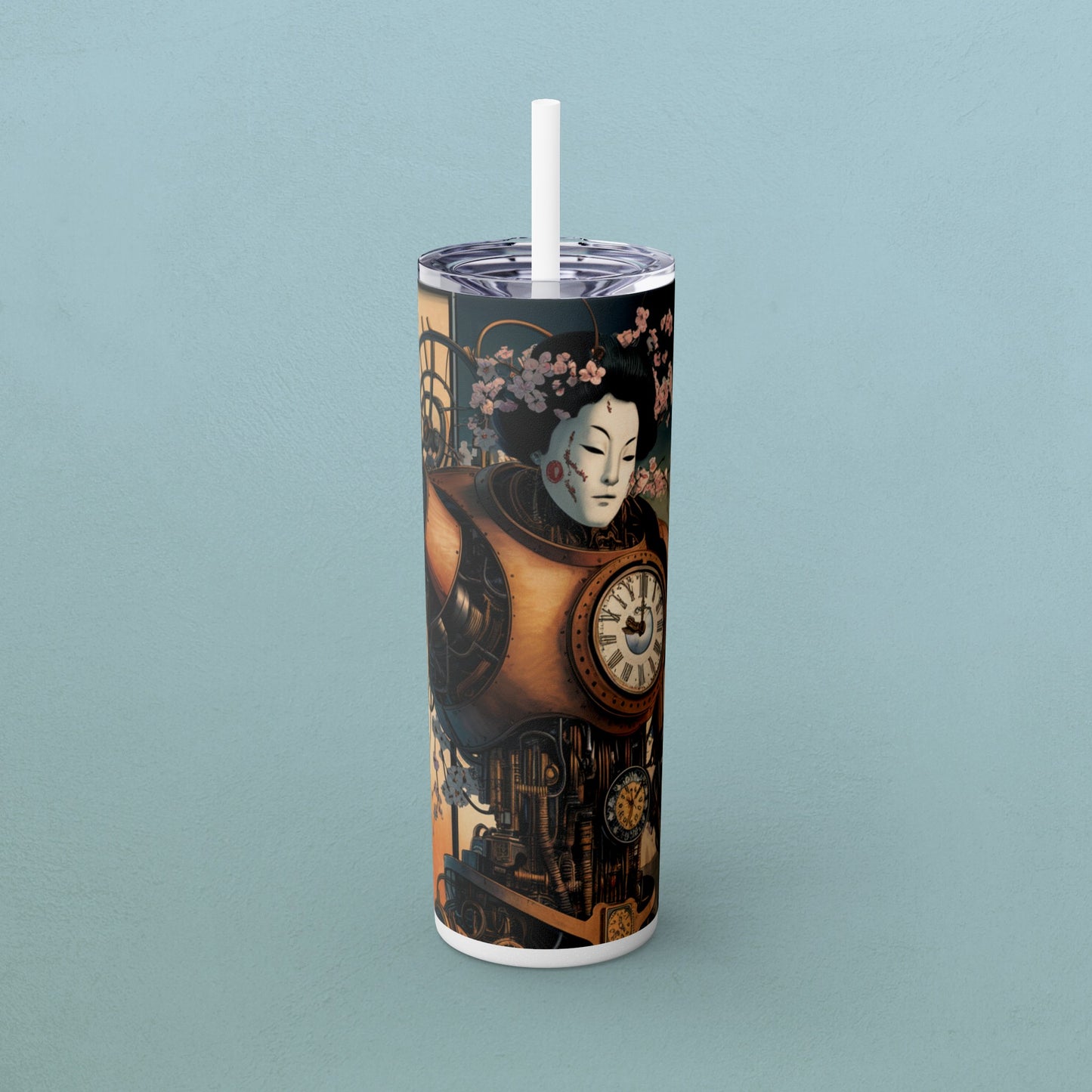 Geisha Cyborg, Skinny Tumbler with Straw, 20oz