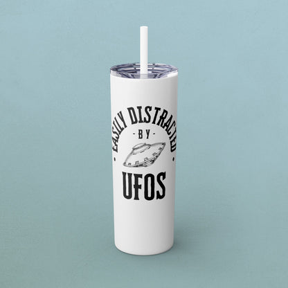 Easily Distracted by UFOs, Skinny Tumbler with Straw, 20oz