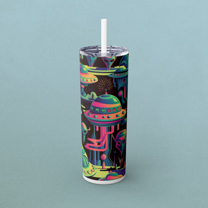 Psychedelic Aliens, Skinny Tumbler with Straw, 20oz