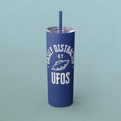 Easily Distracted by UFOs, Skinny Tumbler with Straw, 20oz